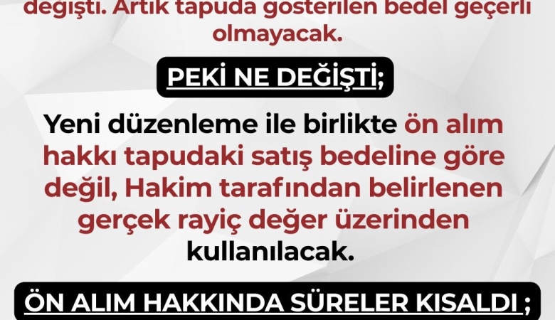 ÖN ALIM HAKKI (ŞUFA DAVASI)KANUNU DEĞİŞTİ