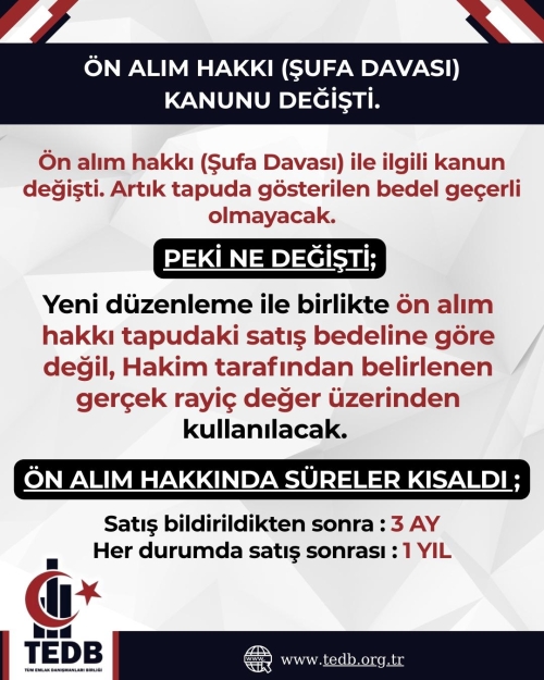 ÖN ALIM HAKKI (ŞUFA DAVASI)KANUNU DEĞİŞTİ
